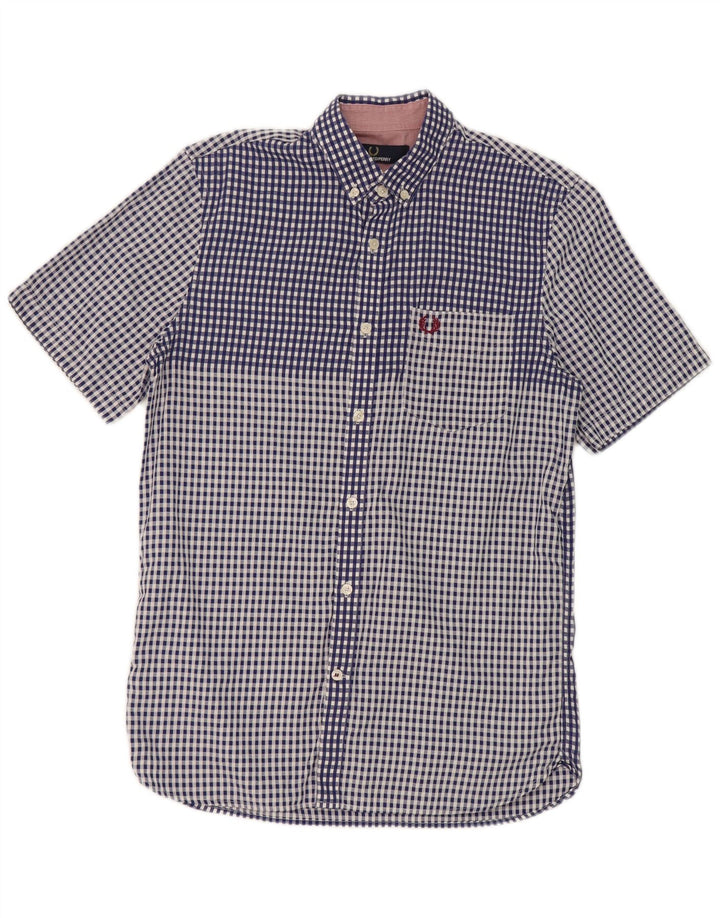 Cămașă cu mânecă scurtă pentru bărbați Fred Perry, bumbac cu carouri albastre mici