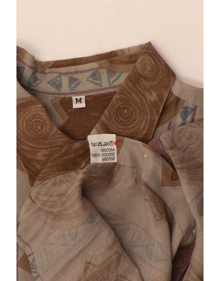 Cămașă vintage pentru bărbați cu model abstract, viscoză maro medie