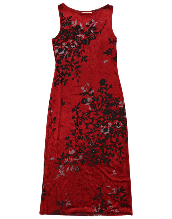 Rochie maxi fără mâneci vintage pentru femei UK 12 Medium Burgundy Floral Viscose