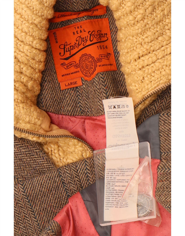 Jachetă Superdry pentru femei, cu 3 nasturi, UK 14, lână mare, gri, în spinare