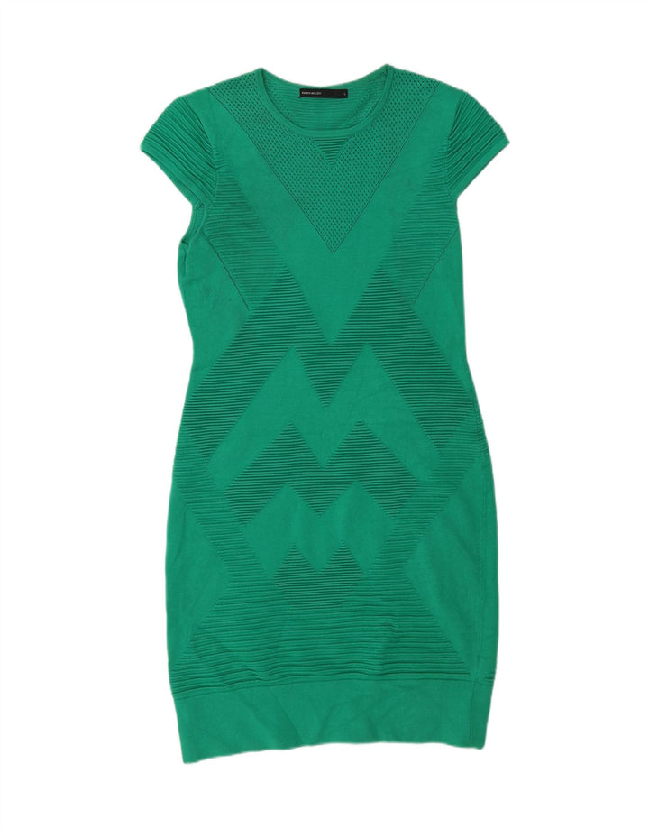 KAREN MILLEN Rochie bodycon pentru femei UK 16 mare, verde chevron, viscoză