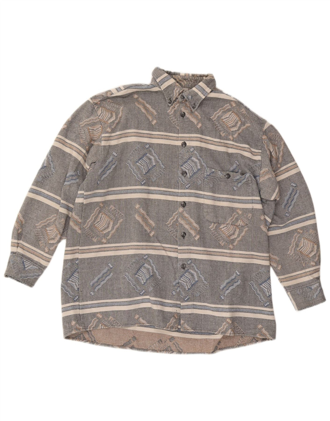 Cămașă de flanel vintage pentru bărbați, mare, gri cu dungi