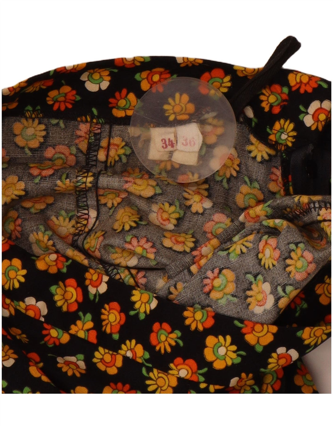 VINTAGE Fusta Maxi A-Line pentru Femei EU 34 2XS W24 Bumbac Floral Negru