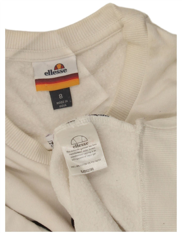 ELLESSE Womens Graphic Sweatshirt Jumper UK 8 Small White Cotton