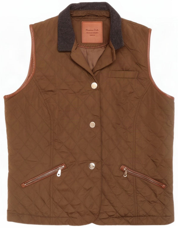 Massimo Dutti Womens Quilted Gilet UK 14 Large Brown Colourblock Poliester
