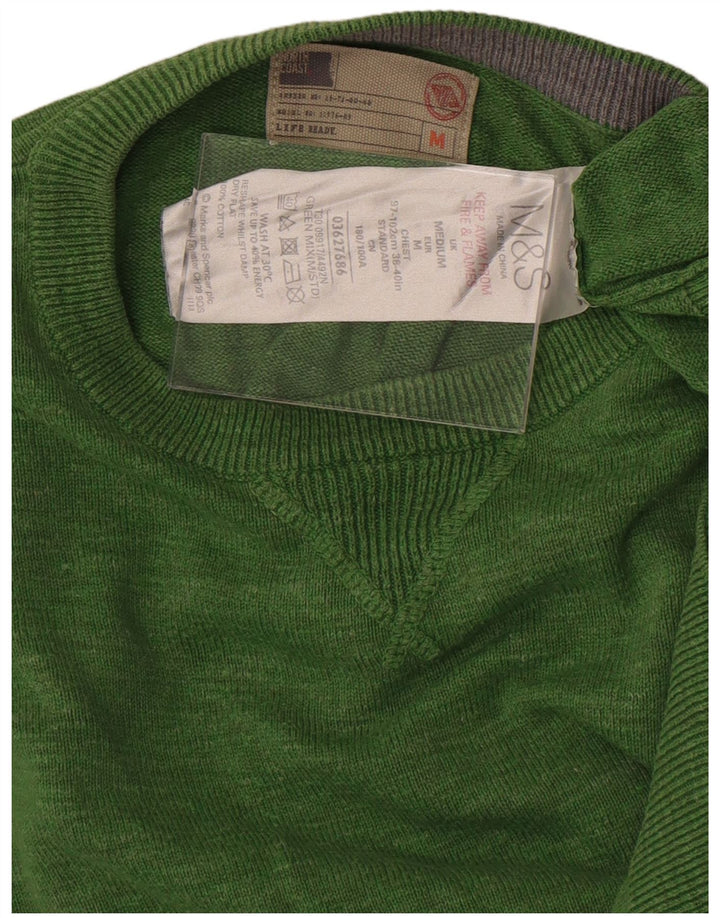 Pulover pentru bărbați Marks & Spencer, cu decolteu în V, din bumbac verde mediu