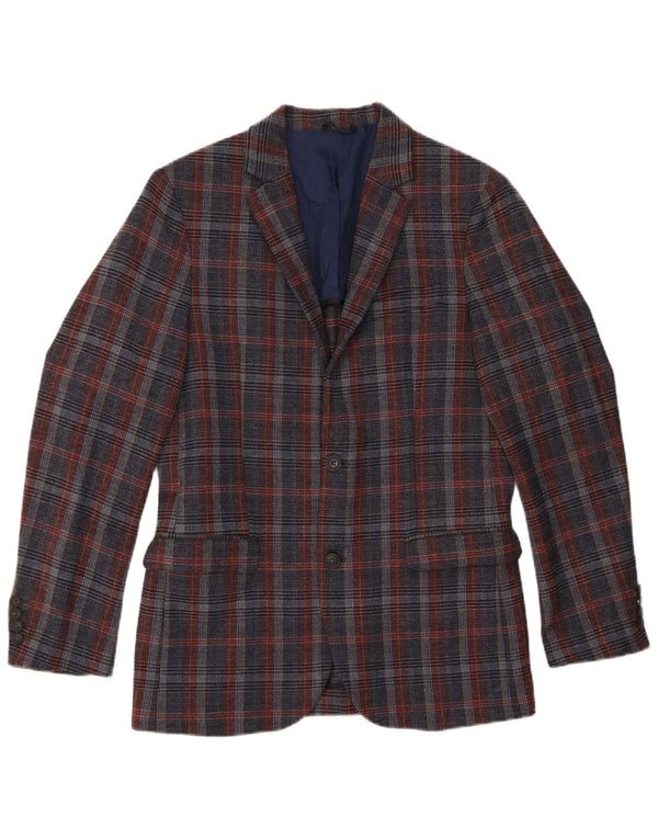 Jachetă pentru bărbați Benetton cu 2 nasturi, UK 38, lână în carouri, albastru, mediu