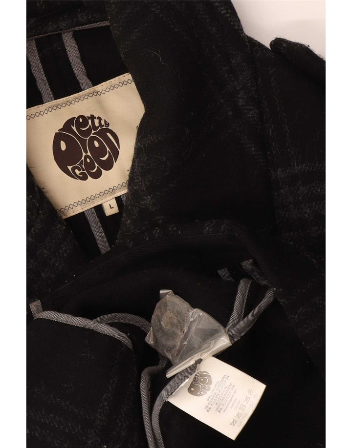 Palton pentru bărbați Pretty Green UK 40, lână mare, cu carouri, negru