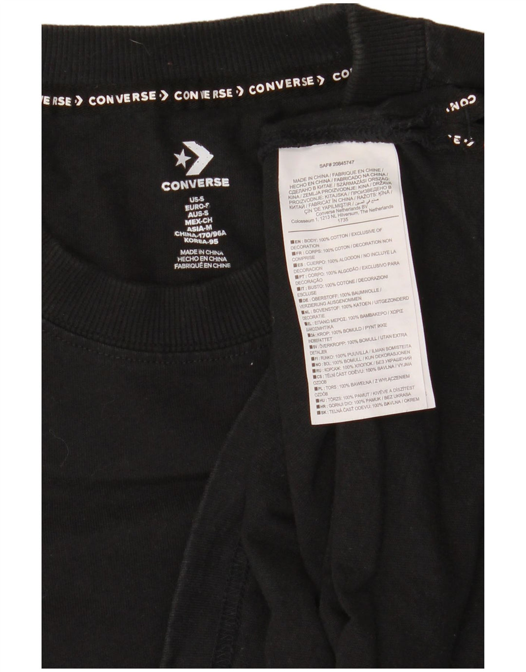Top grafic Converse pentru bărbați, cu mânecă lungă, mic, negru, bumbac