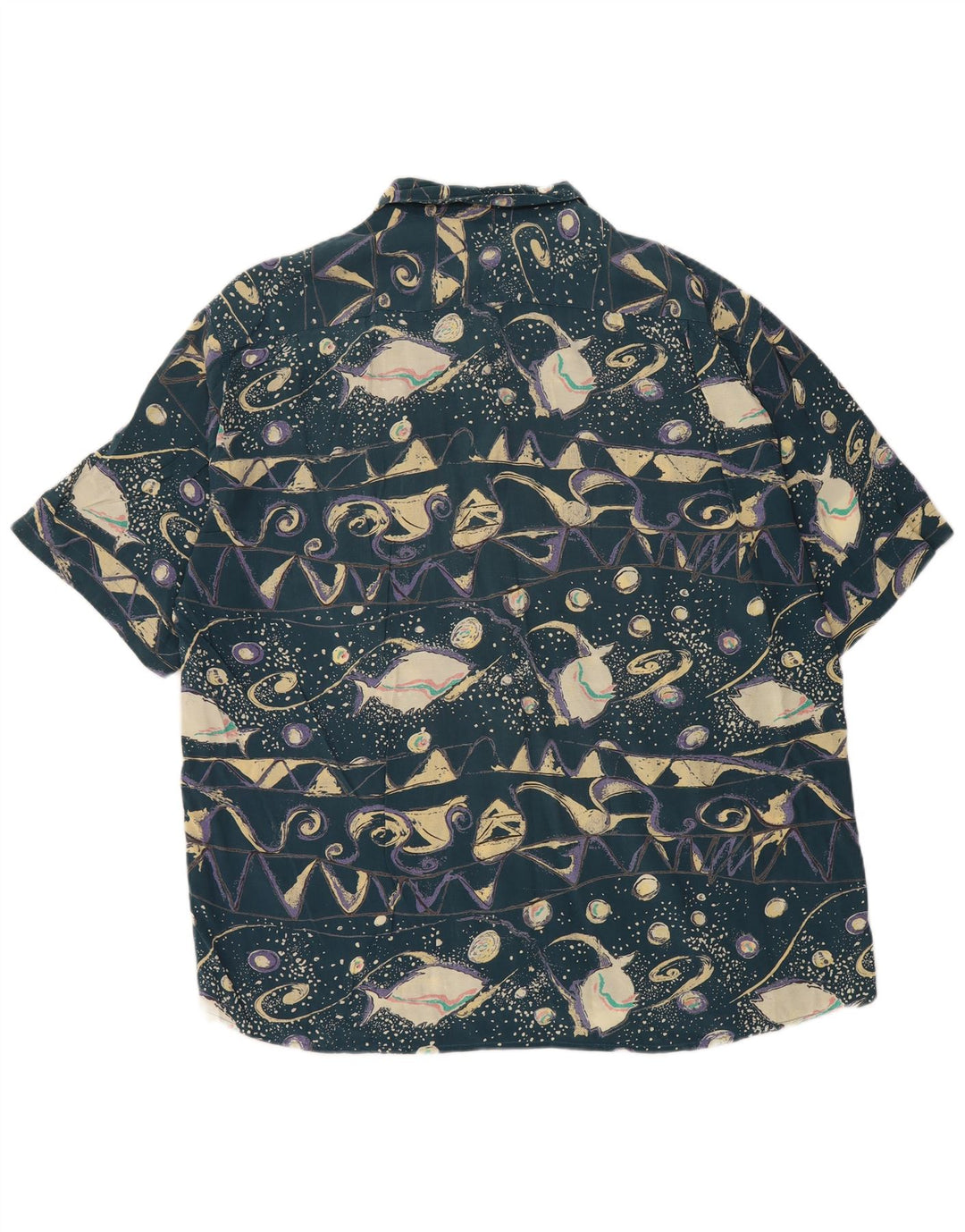 Cămașă cu mânecă scurtă pentru bărbați de epocă, cu model abstract, XL, albastru, viscoză, retro