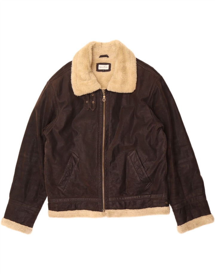 Jachetă din shearling pentru bărbați de epocă UK 40 din piele maro mare