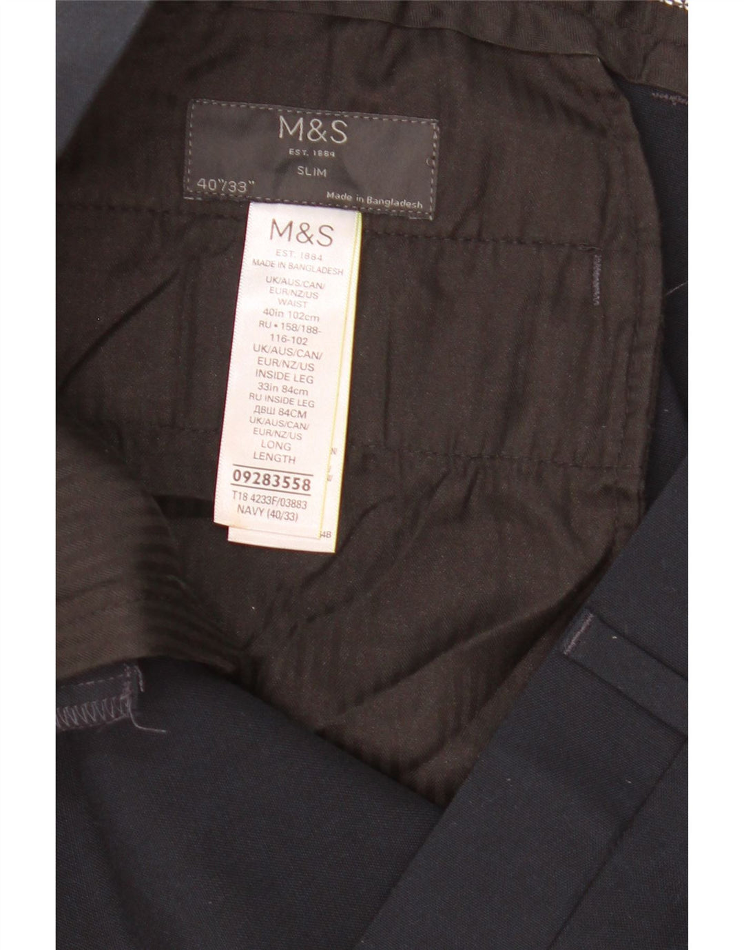 Pantaloni chino subțiri pentru bărbați Marks & Spencer L40 L33 Poliester bleumarin
