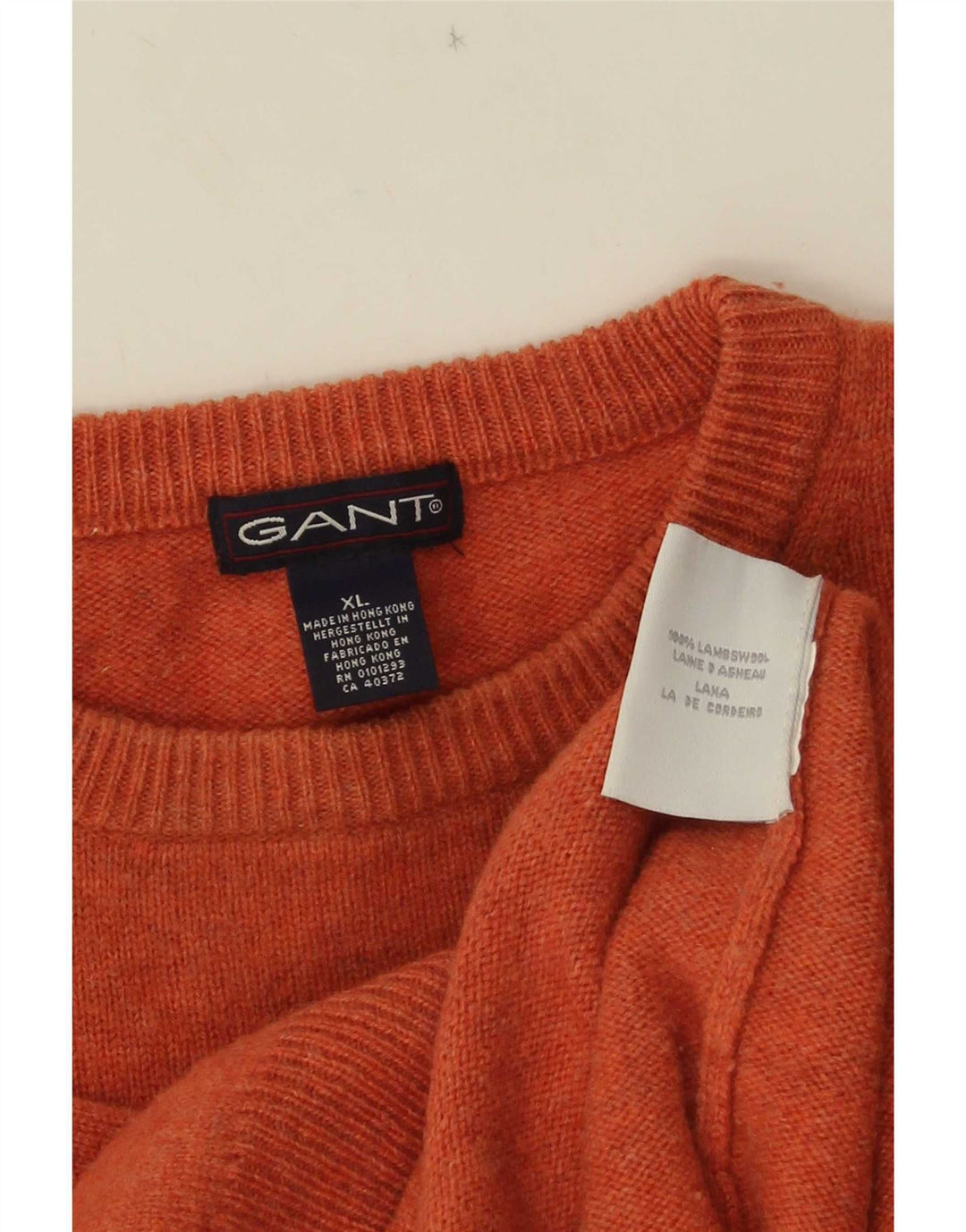Pulover Gant pentru bărbați cu gât roșu, XL, lână de miel portocalie
