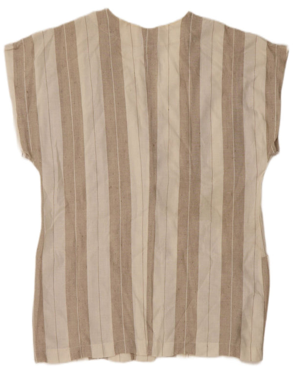 Bluză cămașă cu mânecă scurtă pentru femei vintage UK 14, in dungi medii, bej