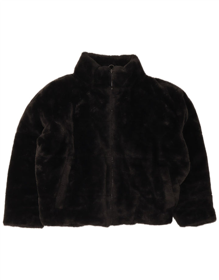 Jachetă de blană artificială pentru femei Zara UK 16, mare, negru, poliester