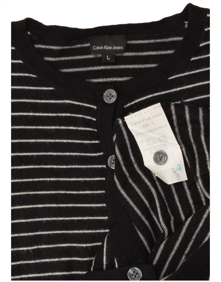 CALVIN KLEIN JEANS Pulover cardigan pentru fete 11-12 ani mare cu dungi negre