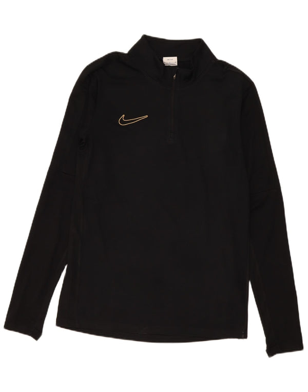 Top de trening pentru bărbați Dri Fit, cu fermoar și gât, din poliester negru