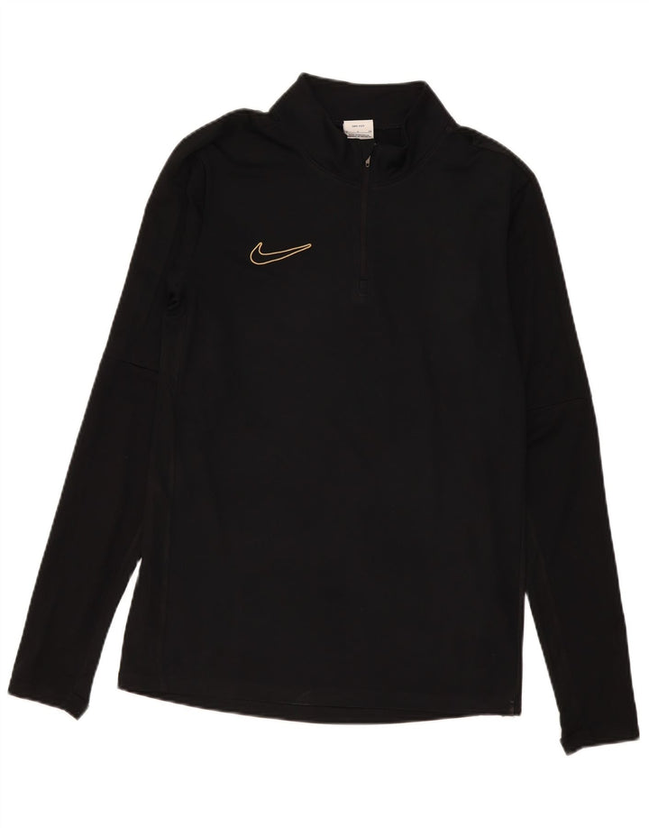 Top de trening pentru bărbați Dri Fit, cu fermoar și gât, din poliester negru
