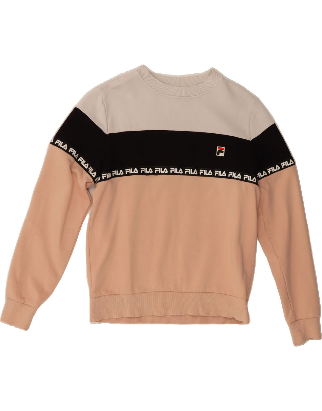 FILA Womens Oversized Sweatshirt Jumper UK 6 XS Multicoloured Colourblock Vintage Fila and Second-Hand Fila from Messina Hembry 