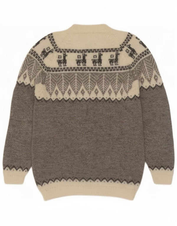 Vintage Pulover cu gât roșu pentru bărbați Medium Gri Fair Isle