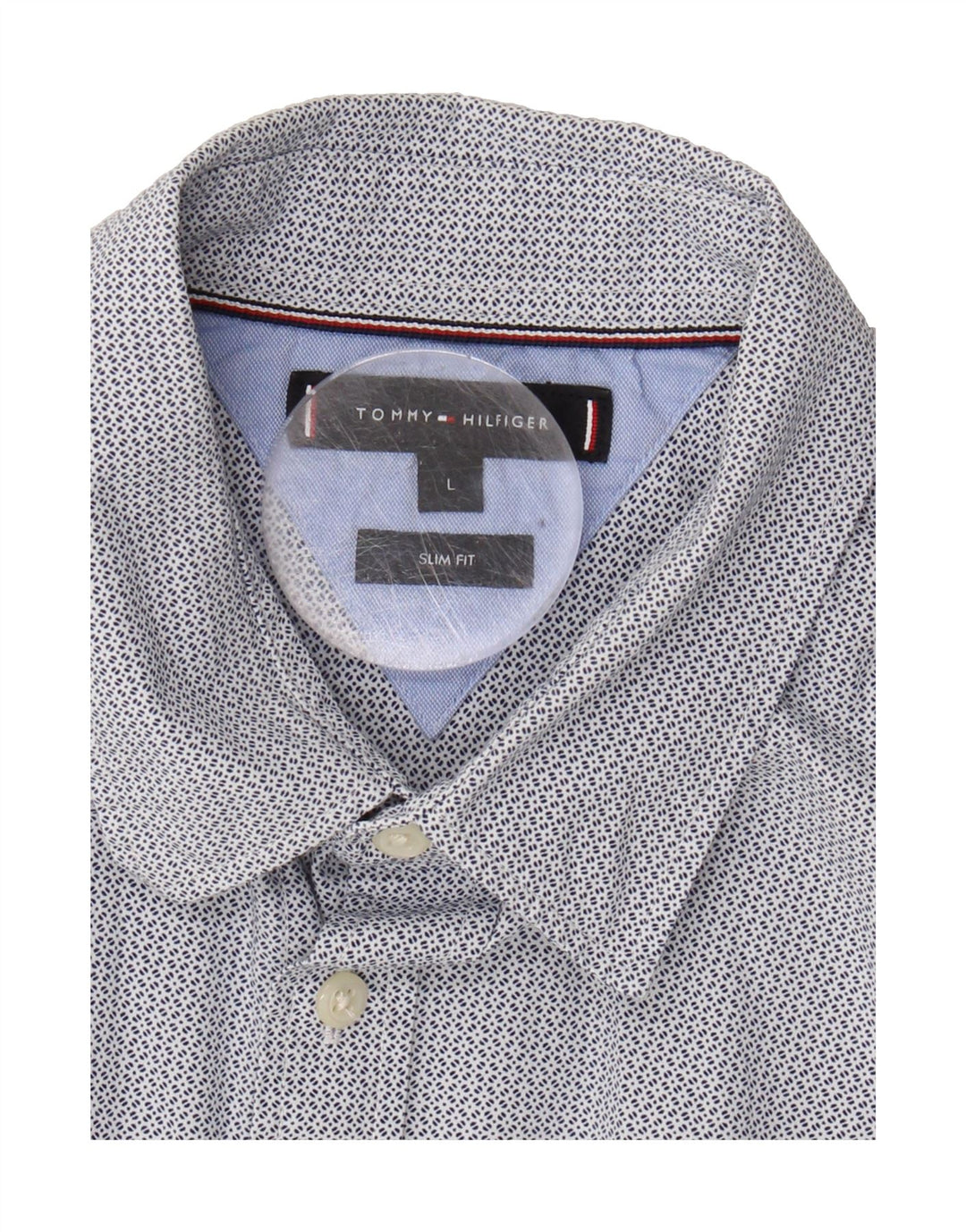 TOMMY HILFIGER Mens Abstract Pattern Slim Fit Shirt Large White Cotton Vintage Tommy Hilfiger and Second-Hand Tommy Hilfiger from Messina Hembry 