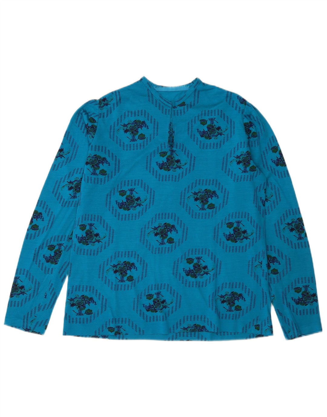 Top cu grafic pentru femei vintage cu mânecă lungă UK 14 Medium Blue Floral