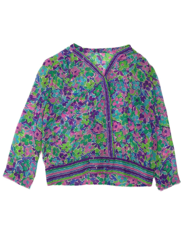 Bluză cămașă pentru femei VINTAGE cu mâneci 3/4 UK 18 XL, multicoloră, florală