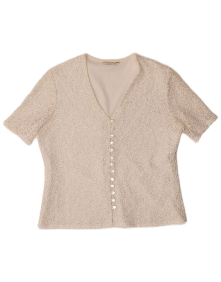 Bluză cămașă vintage pentru femei cu mânecă scurtă IT 42 Poliamidă alb mediu mediu