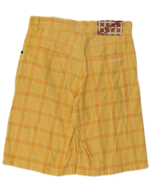 Pantaloni scurți casual vintage pentru femei W28, bumbac cu carouri galbene medii