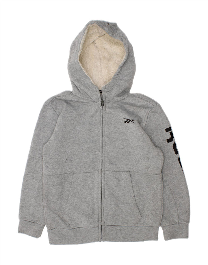 REEBOK Boys Graphic Zip Hoodie Sweater 7-8 Years Grey Polyester Vintage Reebok and Second-Hand Reebok from Messina Hembry 
