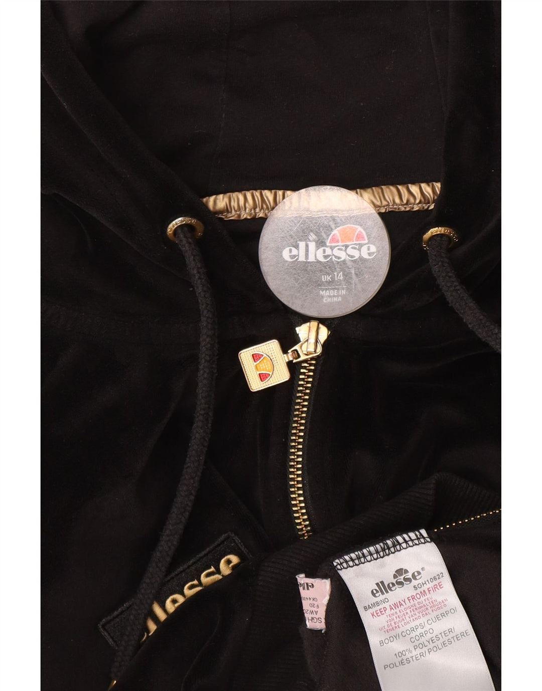 Pulover cu glugă cu fermoar cu fermoar și crop pentru femei Ellesse UK 14 Poliester negru mare