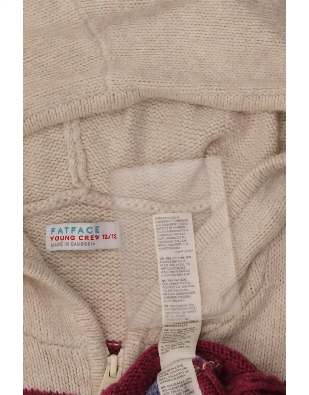 Pulover cardigan cu glugă pentru fete FAT FACE 12-13 ani, cu dungi multicolore