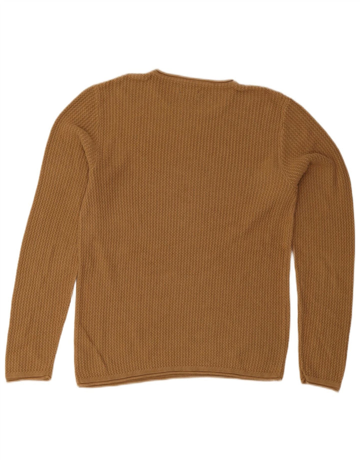 Pulover Jack & Jones pentru bărbați cu gât roșu, bumbac mediu bej