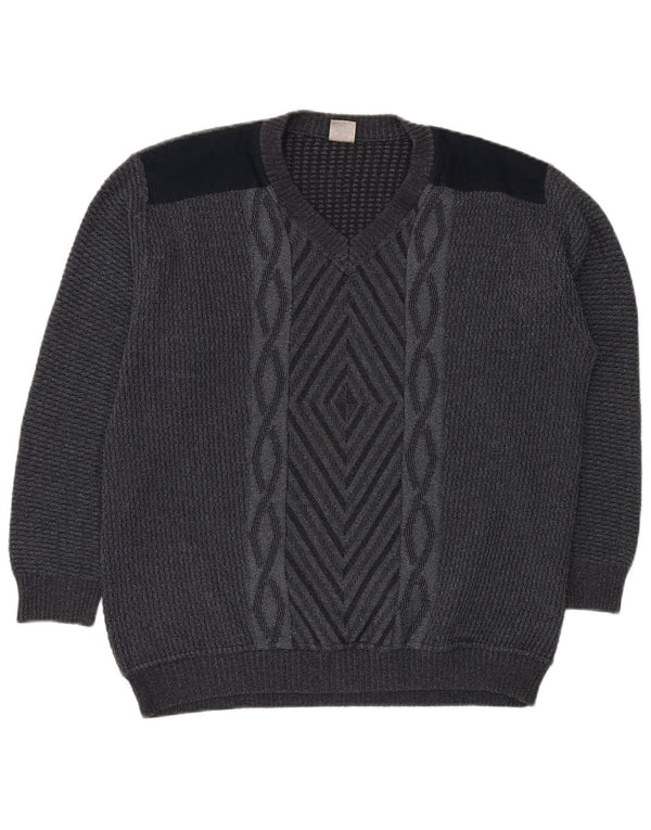 Pulover VINTAGE pentru bărbați cu decolteu în V IT 50 Medium Gri Geometric