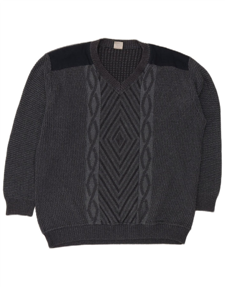 Pulover VINTAGE pentru bărbați cu decolteu în V IT 50 Medium Gri Geometric