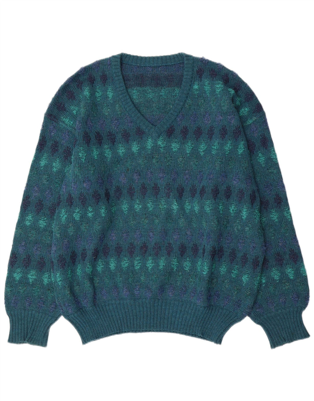 Pulover Vintage pentru bărbați cu decolteu în V IT 54 XL Blue Fair Isle Lână