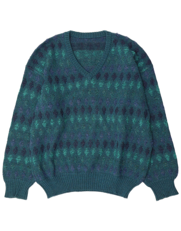 Pulover Vintage pentru bărbați cu decolteu în V IT 54 XL Blue Fair Isle Lână