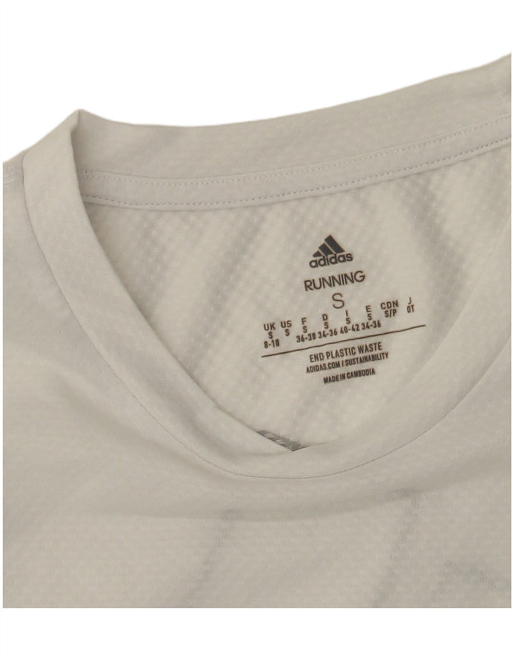 Tricou cu mânecă lungă pentru femei Adidas, cu grafică, UK 8/10, poliester alb mic