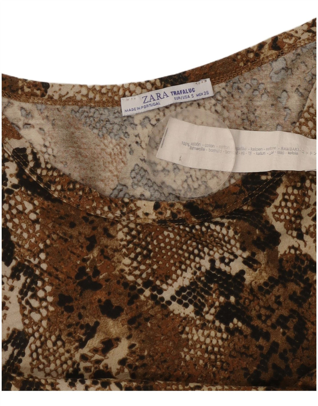 T-shirt oversized Crop ZARA pentru femei UK 10 Small Brown Animal Print