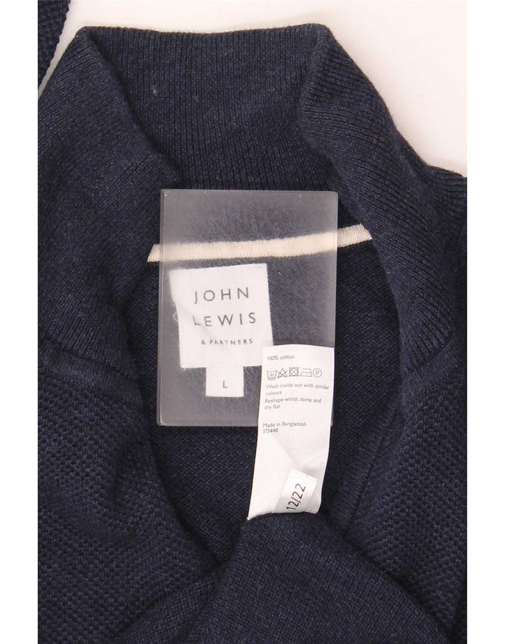 Pulover John Lewis pentru bărbați, cu fermoar, cu gât, bumbac mare, albastru