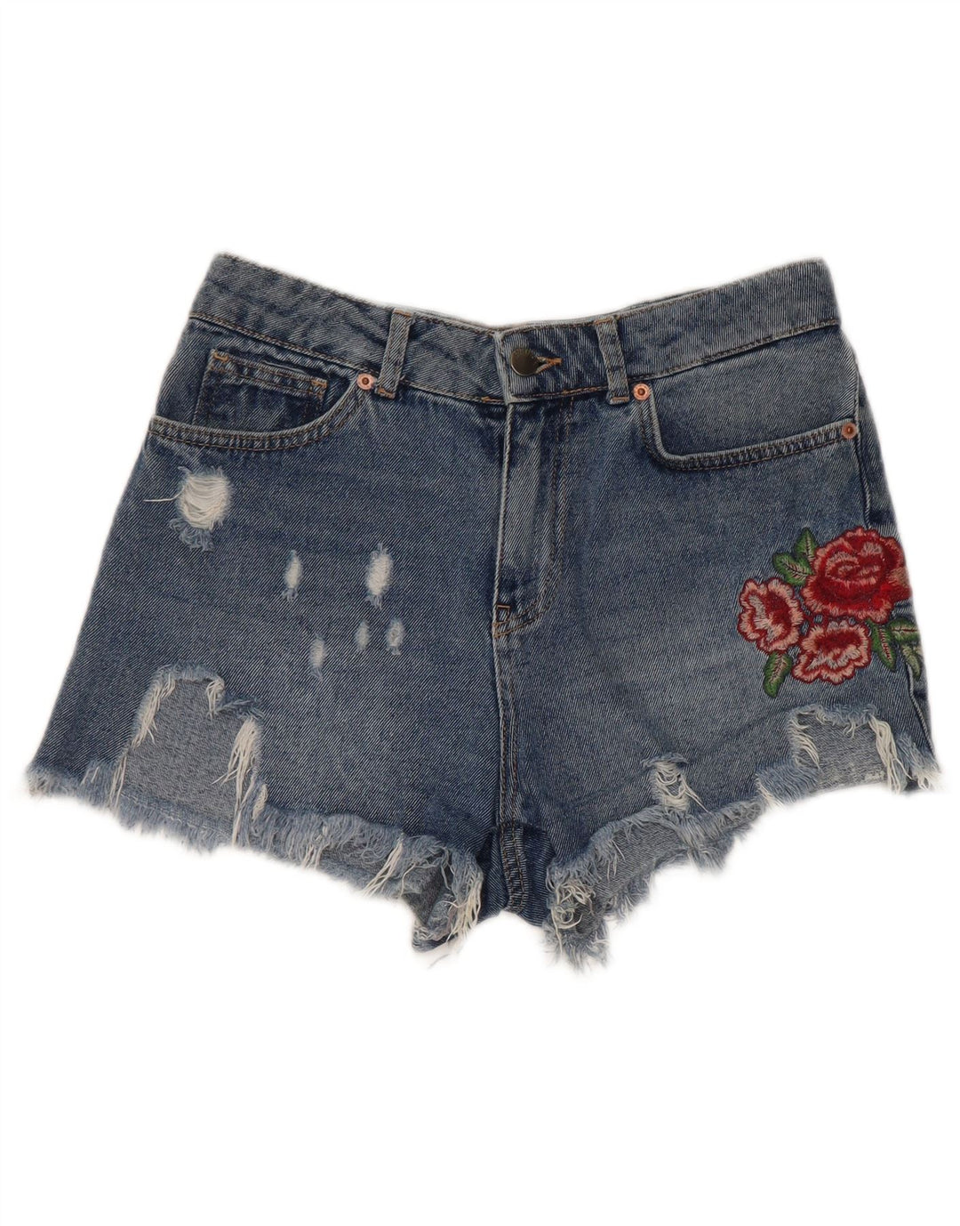 Pantaloni scurți din denim cu grafică învechit pentru femei Benetton W28 Medium Blue Floral