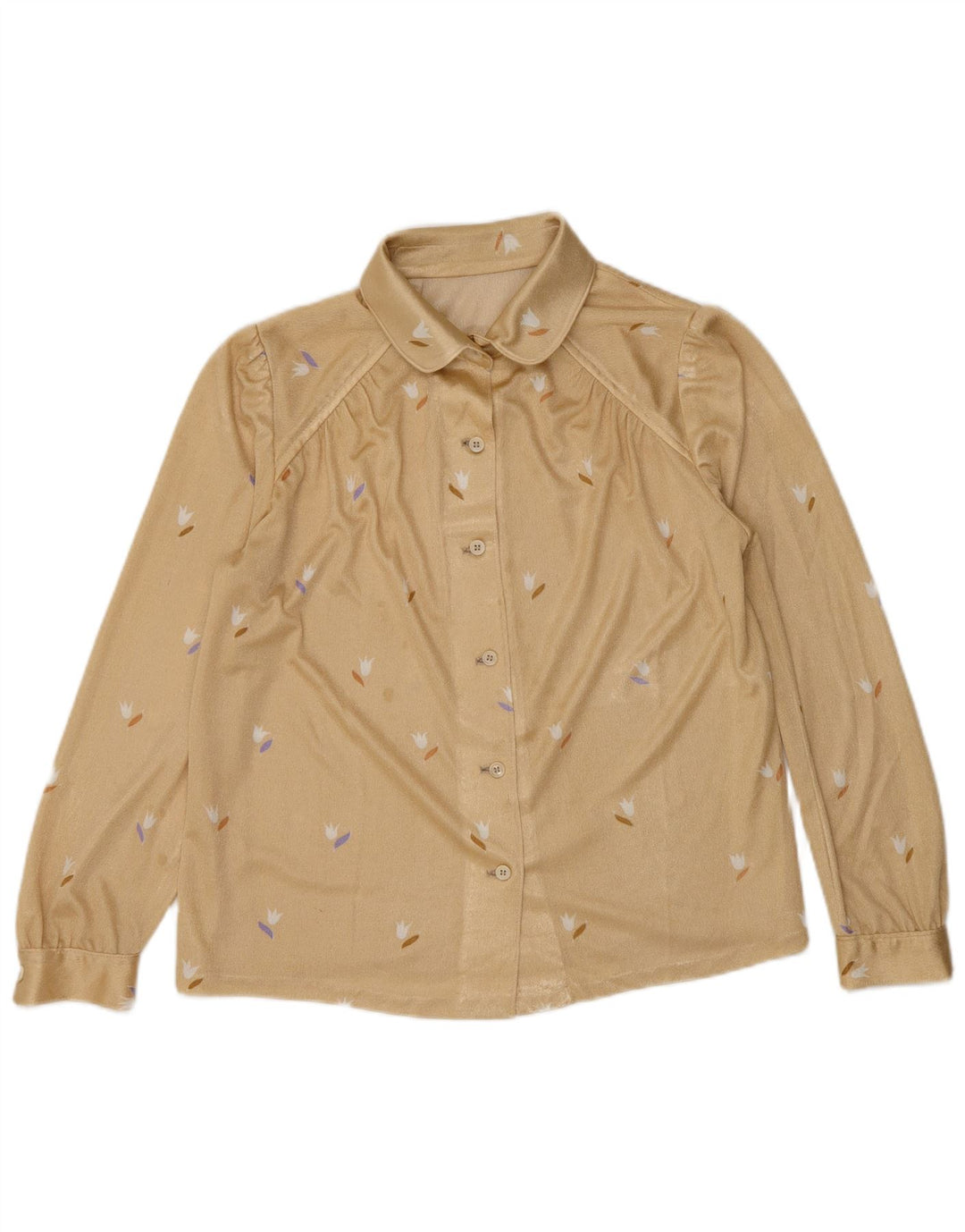 Bluză cămașă vintage pentru femei UK 12 Medium Bej Floral