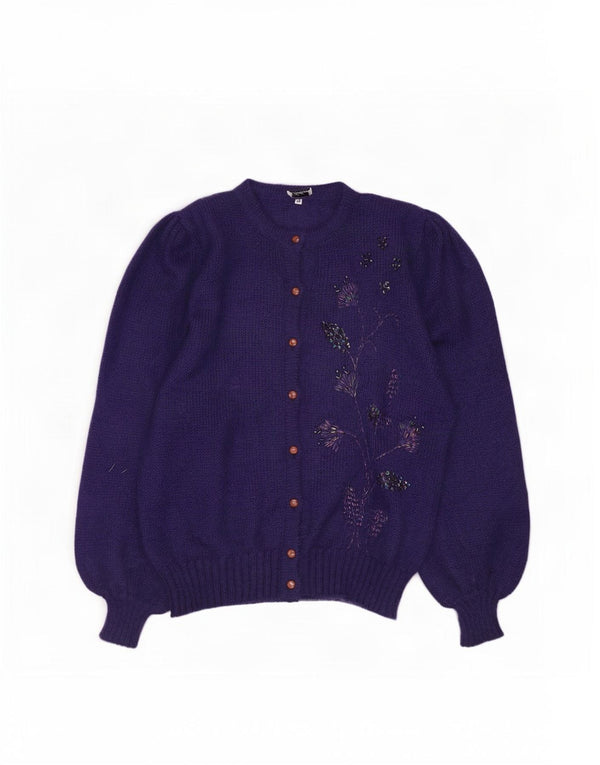 Pulover Cardigan Vintage pentru Damă IT 48 XL Bleumarin Mohair Floral
