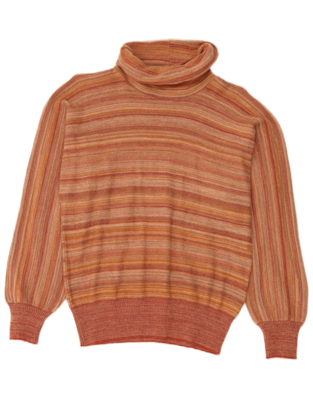 Pulover vintage pentru femei cu gât rulat IT 44 portocaliu mediu cu dungi