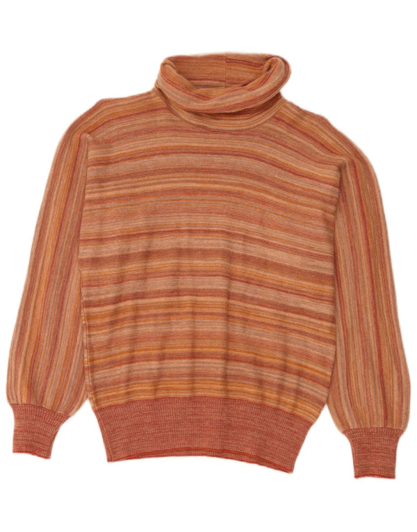 Pulover vintage pentru femei cu gât rulat IT 44 portocaliu mediu cu dungi