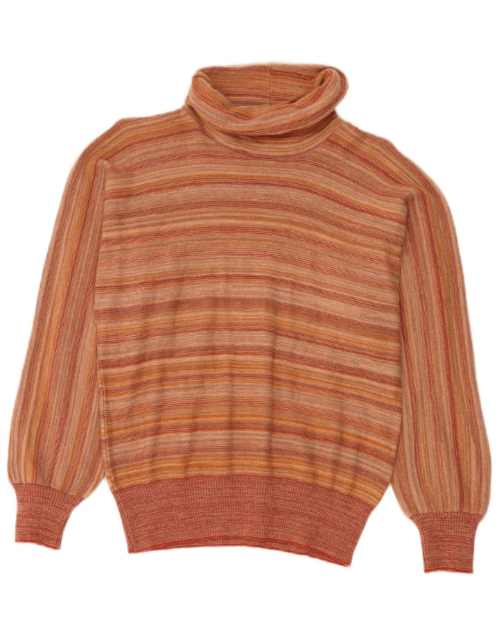 Pulover vintage pentru femei cu gât rulat IT 44 portocaliu mediu cu dungi
