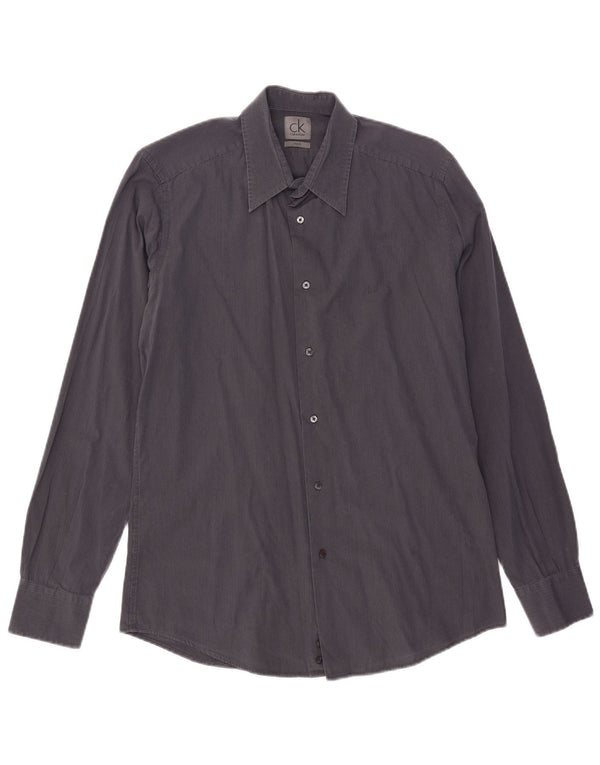 Calvin Klein Mens Slim Fit Shirt Medium Navy Blue Pinstripe Cotton
