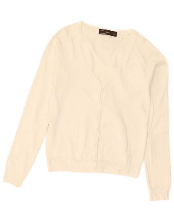 Pulover cardigan pentru femei Zara UK 10 mic bumbac alb