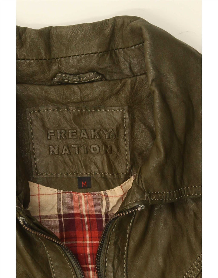 Geacă de piele pentru femei Freaky Nation UK 12 verde mediu