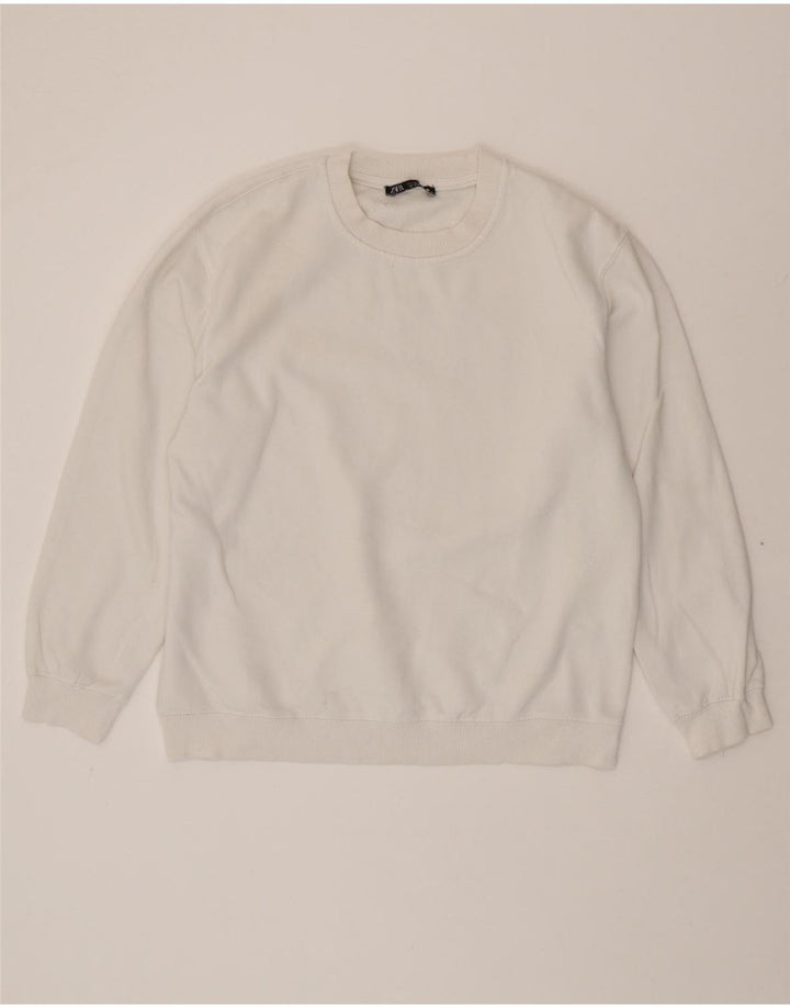ZARA Womens Sweatshirt Jumper UK 16 Large White Cotton Vintage Zara and Second-Hand Zara from Messina Hembry 